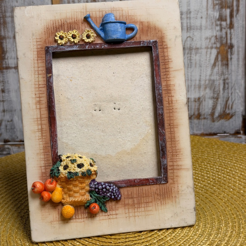 Vintage Cottagecore Country Garden Picture Frame Sunflower Fruit Watering Can 3D